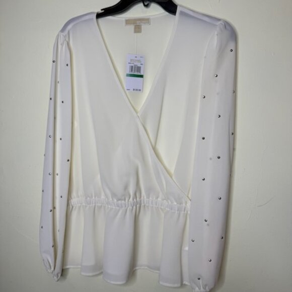 Michael Kors Cream Wrap Peplum Blouse | NWT | Size L - Picture 1 of 7